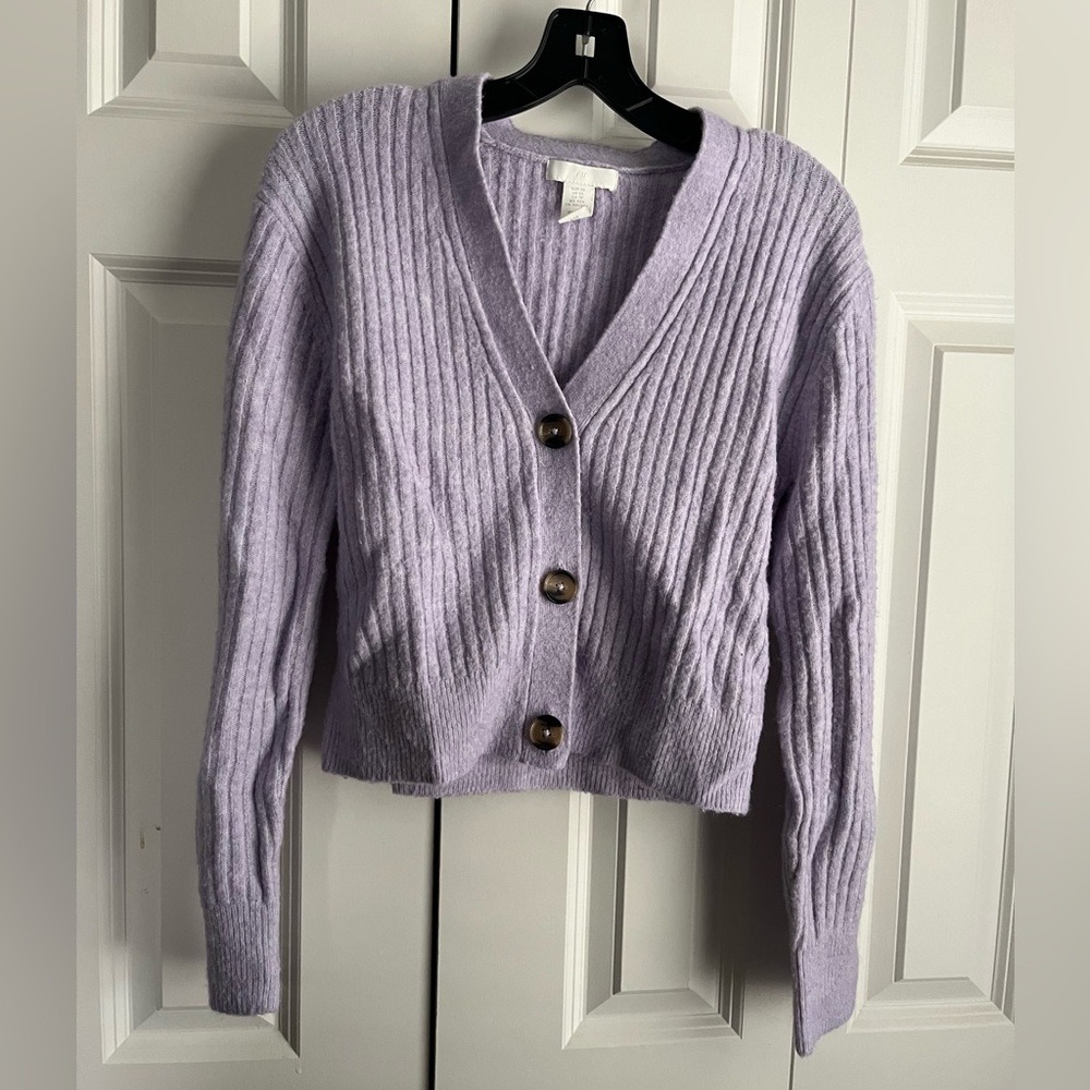 H&M Cropped Pastel Purple Button Cardigan
